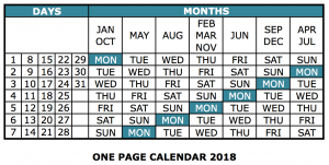 One Page Calendar 2018